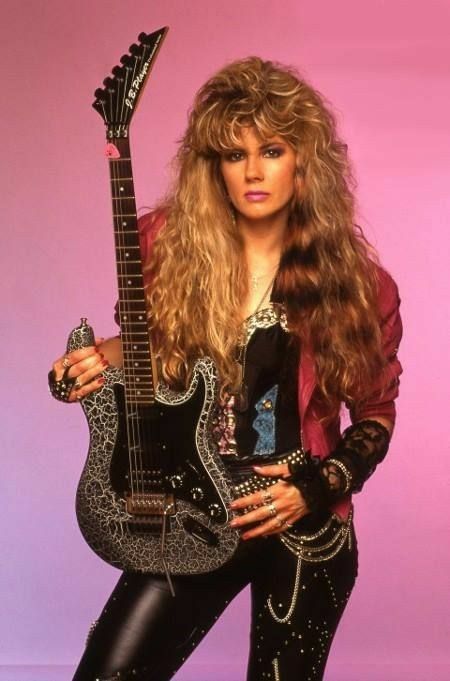 Jan Kuehnemund Died- Oct 10, 2013 Vixen guitarist Janet Gardner, Jan Kuehnemund, 80s Rock Fashion, Holding A Guitar, Female Guitarists, 80s Glam Rock, 80s Hair Metal, 80s Rocker, Hair Metal Bands