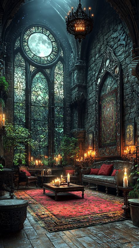 Gothic Craft Room Ideas: Mystical Decor & Enchanted Ambiance Mystical Paintings, Dark Architecture, Gothic Home Decor Ideas, Gothic Crafts, Mystical Decor, Craft Room Ideas, Gothic Window, Gothic Windows, Moody Interiors