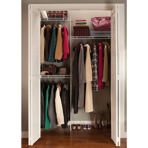 PRICES MAY VARY. Ventilated shelving closet organizer Vinyl-coated wire construction Kit allows for up to 7' Of hang space and 7' Of shelf space Closet Organizer Kits, Closet Planning, Organized Closet, White Closet, Closet Kits, Hanging Closet Organizer, Closet Organizing Systems, Diy Wardrobe, Closet Layout