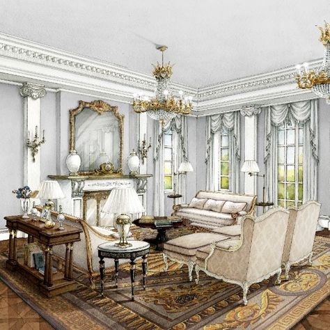 Baroque Interior Design, Interior Design Sketchbook, Interior Design Renderings, Interior Architecture Drawing, Interior Design Drawings, Interior Design Sketch, Interior Design Sketches, Architecture Design Sketch, Interior Sketch