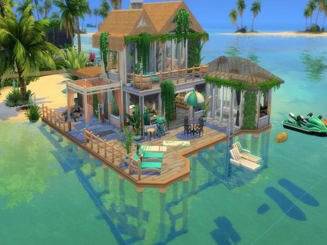 When living right on the water is a goal, you can find Pier Perfection right here in this Island Retreat!  Found in TSR Category 'Sims 4 Residential Lots' Sims 4 Island Living House, Minecraft Water House, Sims 4 Beach House, The Sims 4 Lots, Die Sims 4, Sims 4 Speed Build, Sims 4 Family, Sims Free Play, Sims 4 House Plans