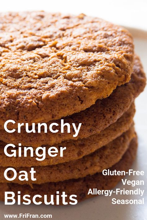 Vegan Oat Biscuits, Gluten Free Oat Biscuits, Gluten Free Crunchies, Nut Biscuits Recipes, Ginger Oat Cookies, Healthy Ginger Snap Cookies, Ginger Oatmeal Cookies, Vegan Biscuits Recipe, Gluten Free Cookies Recipes