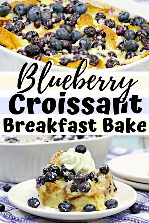 You won't be able to resist a second slice of this delicious overnight breakfast casserole made with croissants, cream cheese, eggs, milk, and fresh blueberries. Blueberry Croissant Breakfast Bake, Blueberry Croissant Bake, Croissant Breakfast Bake, Croissant Nutella, Blueberry Croissant, Croissant Breakfast Casserole, Flaky Croissants, Overnight Breakfast, Overnight Breakfast Casserole