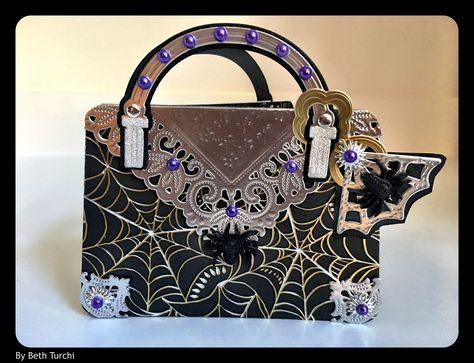 Beth Turchi, Anna Griffin Haunted House Easel Card, Anna Griffin Luxury Quilted Purse, Handbags Made Using Tonic Studios Kensington Handbag Dies, Anna Griffin Garden Arch Cards, Handbag Card, Anna Griffin 3d Ribbon Edge Dies, Paper Purse, Halloween Paper Crafts