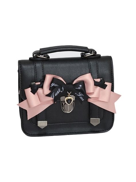 Japanese Style Landmine Girl Bowknot Heart Pendant Sweet Lolita JK Uniform Black Crossbody Cambridge Bag Cambridge Bag, Ladies Bag, Sweet Lolita, Black Crossbody, Types Of Bag, Black Square, Girls Bows, Black Bag, Black Bow