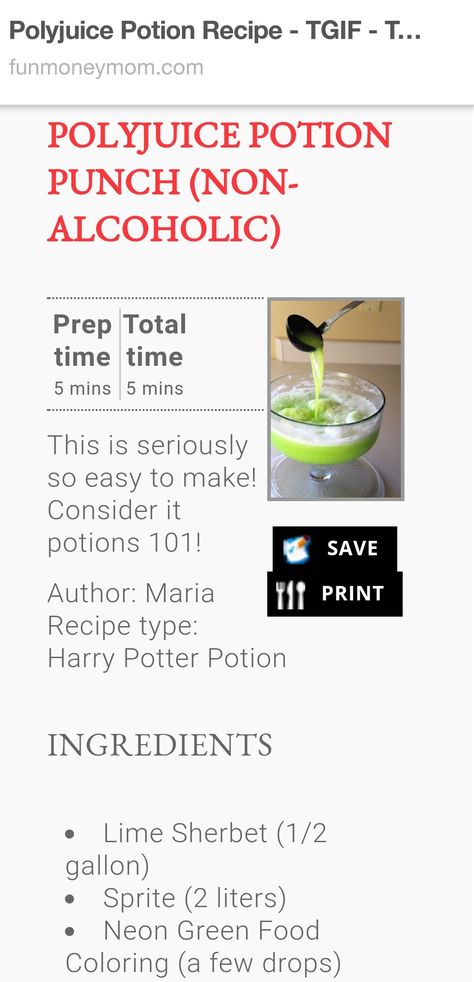 ** Simple Non-alcoholic recipe for polyjuice potion. Sprite & sherbert. Polyjuice Potion Recipe, Harry Potter Potion Ingredients, Lime Sherbert, Harry Potter Party Games, Book Club Parties, Potions Recipes, Theme Nights, Polyjuice Potion, Lime Sherbet