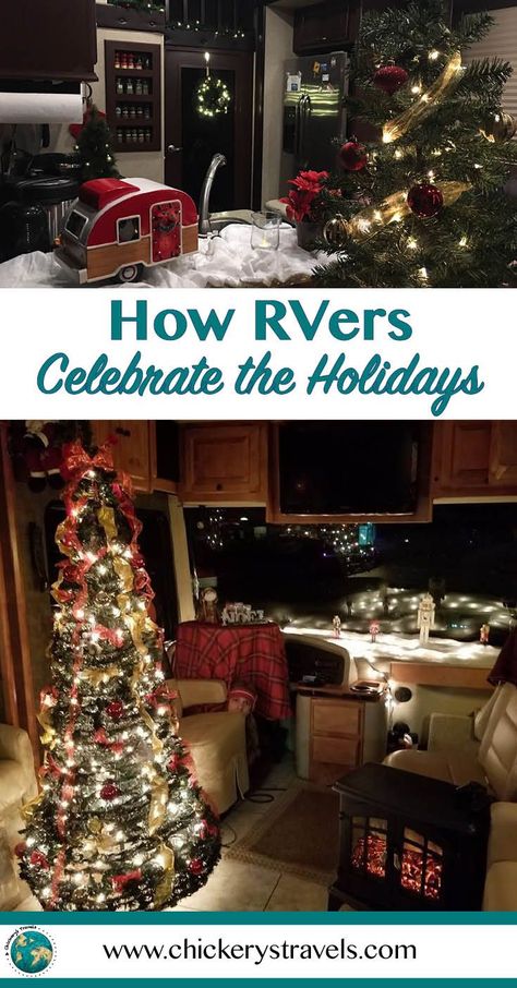 See how full-time RV families celebrate the holidays in their fifth wheel, travel trailer, and motorhomes. There's nothing like a good road trip and camping adventure for Christmas. Decorating Your Rv, Rv Holiday, Rv Camping Tips, Small Rv, Travel Trailer Remodel, Camping Holiday, Rv Living Full Time, Adventure Holiday, Rv Decor