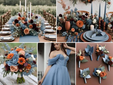 Rustic Blue and Terracotta Wedding Color Palette: Beautiful Blue, Terracotta, and Mulberry Ideas - Francisca's Bridal Blue And Terracotta Wedding, Terracotta Wedding Color, Lavender Wedding Colors, Blue And Terracotta, Wedding Color Palette Ideas, Pastel Wedding Colors, Blue Terracotta, Color Palette Ideas, Terracotta Wedding