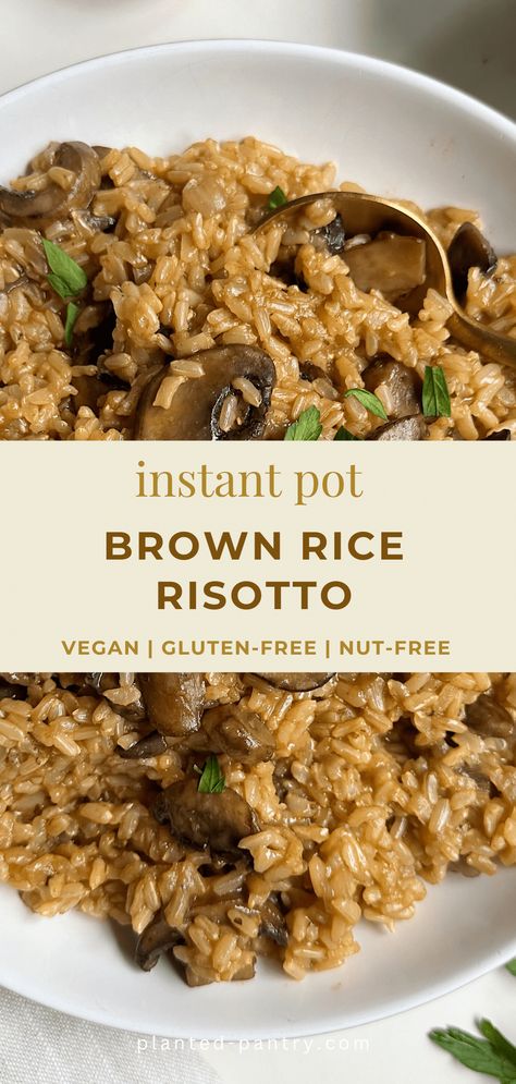 Instant Pot Brown Rice Risotto Brown Rice Pilaf Instant Pot, Vegetarian Instant Pot Recipes, Brown Rice Risotto, Instant Pot Brown Rice, Vegan Baked Potato, Brown Rice Pilaf, Rice Risotto, Vegan Pot Pies, Rice Recipes Vegan