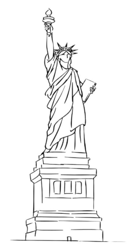 Landmark Graphic Design, World Landmarks Drawing, State Of Liberty Drawing, Draw Statue Of Liberty, Monuments Drawing, Statue Of Liberty Illustration, Usa Drawing, Statue Of Liberty Art, Statue Of Liberty Drawing