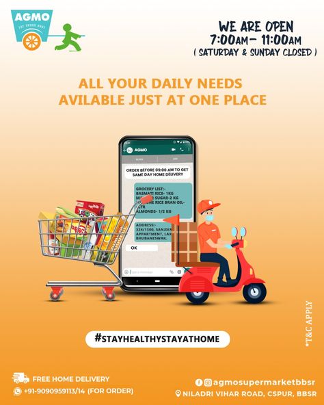 Store Timing Online Grocery Shopping Creative Ads, Grocery Home Delivery Creative Ads, Grocery Delivery Poster, Grocery Store Creative Ads, Order Online Creative Ads, Home Delivery Creative Ads, Online Grocery Ads, Supermarket Poster, Supermarket Advertising