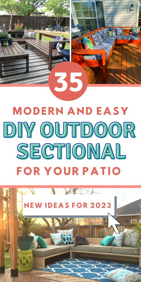 Diy Outdoor Sofa With Storage, Outdoor Sectional Ideas, Outdoor Sectional Diy, Patio Couch Diy, Diy Outdoor Sectional Sofa, Pallet Sectional Couch, Diy Patio Sectional, Patio Sectional Diy, Diy Sectional