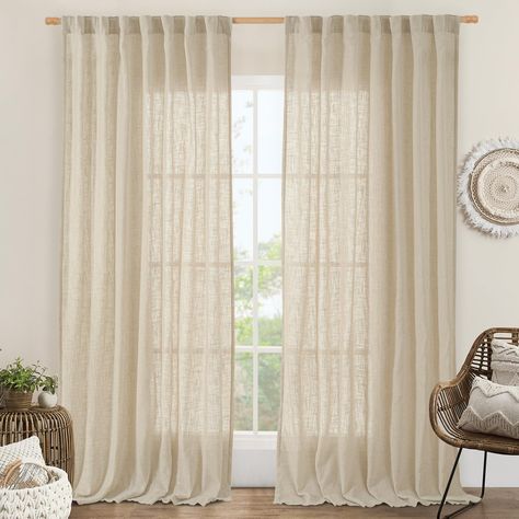 PRICES MAY VARY. Package Includes: Include 2 linen curtains, each light filtering burlap neutral curtain measures 60" W x 95" L (120" wide total). With 8 back tabs and 3” rod pocket fits most standard rods and makes the maximum coverage of windows. Linen Textured: Our Linen curtains are made of 20% Linen & 80% Polyester, give it a more natural and organic look, with a slightly uneven surface that adds character and depth to the fabric. Also decorate your room elegant and chic, suitable for the l Neutral Curtain, Boho Drapes, Neutral Curtains, Living Room Farmhouse, Drapes For Living Room, Textured Panels, Quality Curtains, Drape Panel, Curtain Texture