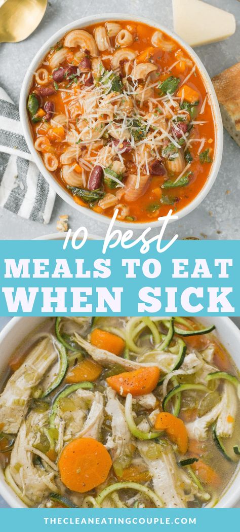 10 Best Meals To Eat When You're Sick-whether you have a cold, the flu.. or just are under the weather, these recipes are the best comfort food when sick! Meals To Eat When Sick, Comfort Food When Sick, Food When Sick, Eat When Sick, Sick Food, Best Meals, Under The Weather, Best Comfort Food, Good Foods To Eat