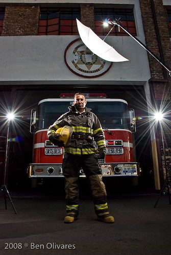 2  SB-600 full Power 1  SB-800 thru umbrella  lay out, settings and behind the scenes at: diagrama, post-proceso y detrás de cámara en:  www.benolivares.com/blog/2008/10/23/fotografia-de-bombero... Fire Department Photography, Firemen Pictures, Firefighter Photography, Factory Photography, Firefighter Calendar, Firefighter Girlfriend, Fire Hall, Firefighter Pictures, Calendar Pictures