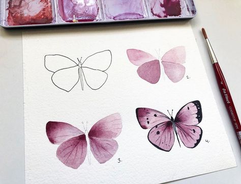 Pelin on Instagram: “• How to paint a butterfly 🦋🌸 • • #butterfly #tutorial #arttutorial” Watercolor Paintings For Beginners, Soyut Sanat Tabloları, Watercolor Paintings Easy, Butterfly Drawing, 수채화 그림, Watercolor Paintings Tutorials, Watercolor Art Lessons, Butterfly Watercolor, Watercolour Tutorials