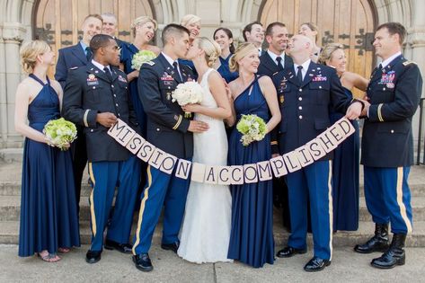 Military wedding - Dress Blues - Groomsmen in Dress Blues - Groomsmen in uniform - Groom in uniform - Navy Blue Bridesmaids - Bridesmaid dresses - Green and White - All White - Garden Roses - Wedding Banner - Wedding Photography - Ideas for Weddign Pictures - Mission Accomplished - Knoxville TN Florist Wedding Vendor Knoxville - www.lisafosterdesign.com Garden Roses Wedding, Military Wedding Ideas, Blue Groomsmen, Army Wedding, Military Weddings, Marine Wedding, Navy Blue Bridesmaids, Dress Blues, Military Wedding