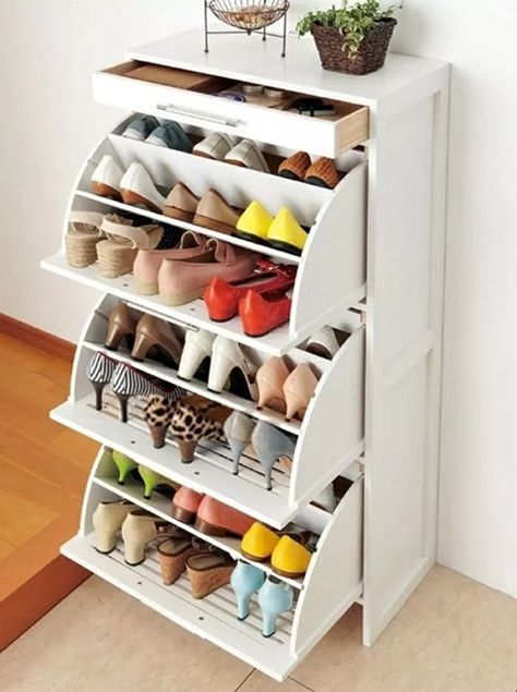 Storage Ideas to Maximize Your Smaller Space Rak Sepatu Diy, Diy Kast, Hemnes Shoe Cabinet, Shoe Drawer, Ikea Shoe, Ikea Closet, Diy Shoe Rack, Closet Shoe Storage, Clothes Closet Organization