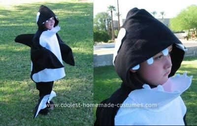 Homemade Killer Whale Costume: MATERIALS NEEDED: Black hooded sweatshirt ($5 at thrift store) White felt ($1.50 for about 3 yards – had tons left over) Pink felt ($0.25 – 1 sheet) Black Under The Sea Halloween Costumes, Orca Costume, Under The Sea Halloween, Whale Costume, Black Pillow Cases, Homemade Costume, Orca Whale, Black Hooded Sweatshirt, Pink Felt