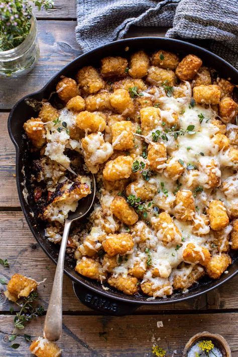 Nine Favorite Things. - Half Baked Harvest Onion Bake, December Recipes, February Recipes, Half Baked Harvest Recipes, Tot Casserole, Tater Tot Casserole, One Skillet, Harvest Recipes, Tater Tots