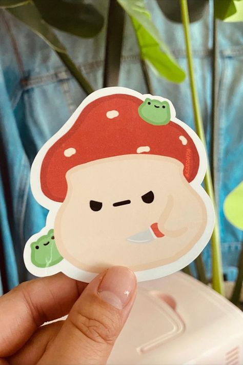 Angry Mushroom, Tiny Frogs, Kawaii Mushroom, Im Obsessed, Kawaii Sticker, Business Products, Kawaii Stickers, Frogs, Stuffed Mushrooms