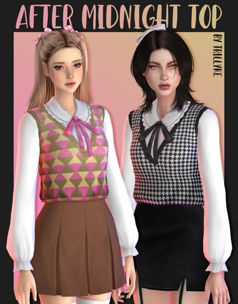 After Midnight Top | Trillyke on Patreon Mods Sims 4, Lotes The Sims 4, Knitted Vests, Pelo Sims, Egirl Clothes, Sims 4 Mm Cc, Sims 4 Cc Folder, Sims 4 Characters, Sims 4 Mm