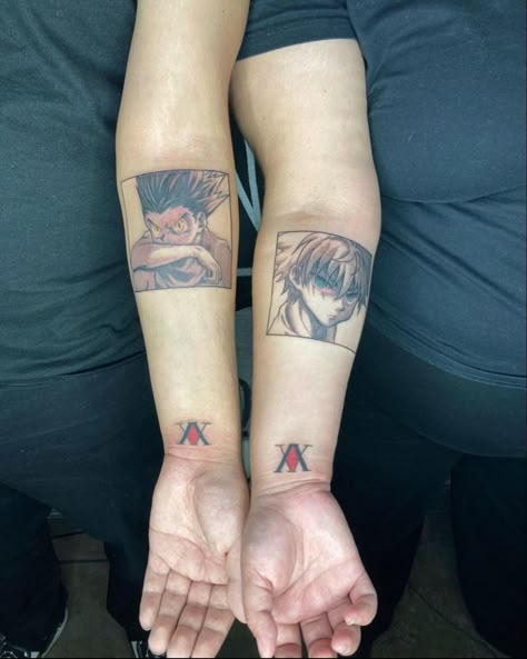 Hxh Matching Tattoos, Really Bad Tattoos, Hunter Tattoo, Queen Tattoo, Sibling Tattoos, Pieces Tattoo, Red Ink Tattoos, Sketch Tattoo Design, Weird Tattoos