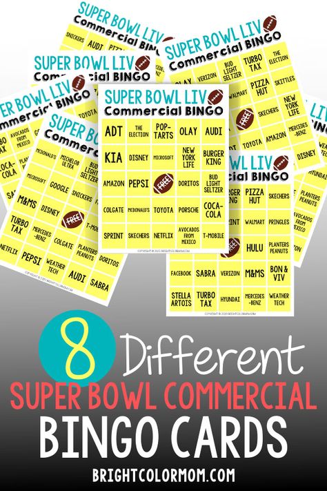 Superbowl Games, Superbowl Commercial Bingo, Super Bowl Salad, Super Bowl Bingo Cards, Super Bowl Quotes, Super Bowl Activities, Super Bowl Bingo, Bingo Cards To Print, Super Bowl Trophy