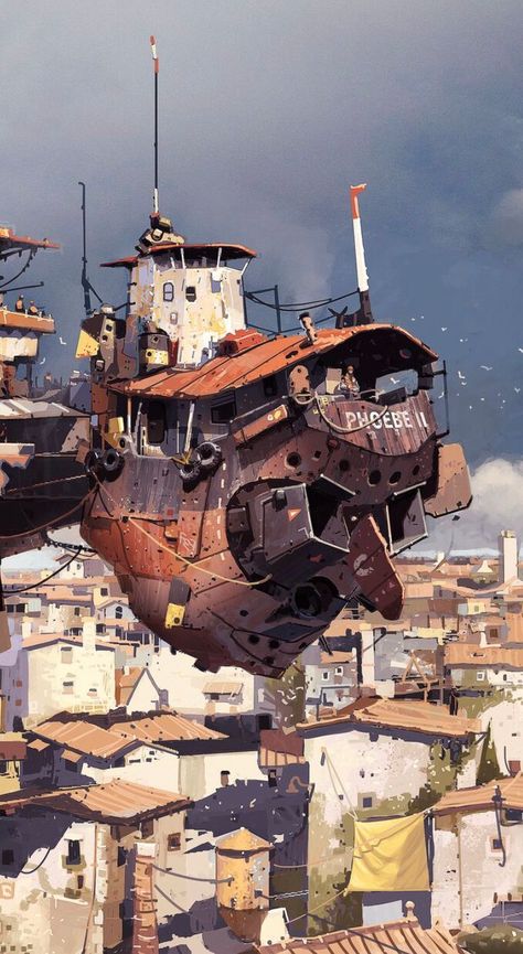 Dieselpunk Vehicles, Ian Mcque, Boat Illustration, Steampunk Airship, 다크 판타지, Fantasy Places, Steampunk Art, Science Fiction Art, Cyberpunk Art