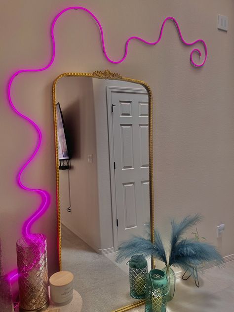 Strip Lights Bathroom, Govee Led Rope Ideas, Led Lights Aesthetic Room, Content House, Ballin On A Budget, Neon Rope, Lights For Bedroom, Beauty Room Decor, Led Rope Lights