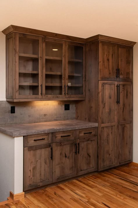 Modern Rustic Kitchen Cabinets, Rustic Industrial Kitchen Design, Rustic Alder Kitchen, Knotty Alder Kitchen Cabinets, Knotty Alder Kitchen, Alder Kitchen Cabinets, Alder Kitchen, Knotty Alder Cabinets, Modern Rustic Kitchen