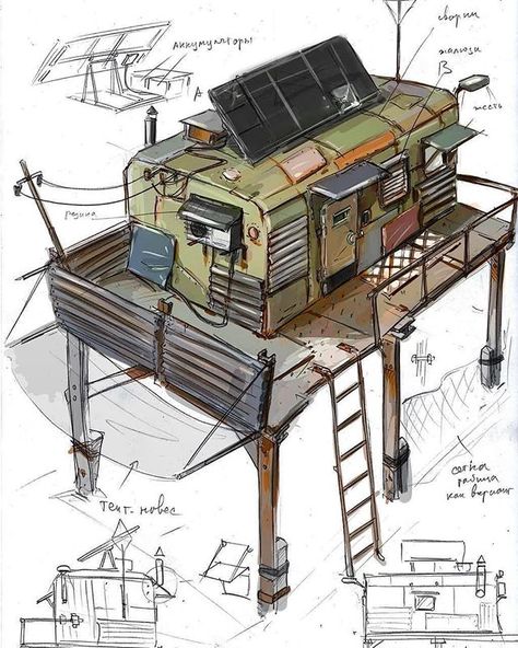 Bunker life all the way but the concept is cool.  Regrann from @_survival_and_preparedness_ -  When you're building a shelter or choosing one to live in during a catastrophic event such as a zombie apocalypse nuclear apocalypse etc.  Do you want your shelter to be built above the ground like shown in the picture or do you prefer underground like a bunker? Personally I prefer taking shelter underground especially during an apocalypse when I want to be unnoticed. What about you? Apocalypse House, Nuclear Apocalypse, Post Apocalyptic Art, Apocalypse Art, Apocalypse Survival, Building Concept, Survival Shelter, Zombie Survival, Stilts