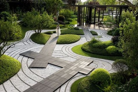 Landscape Plaza, Landscape And Urbanism Architecture, Zen Rock Garden, Japanese Garden Landscape, Zen Garden Design, Urban Landscape Design, Japan Garden, Japanese Garden Design, Landscape Elements