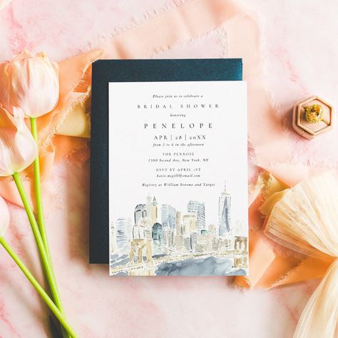 New York Chic, Modern Bridal Shower Invitations, Daughter Best Friend, Modern Bridal Shower, New York City Skyline, Wedding Shower Invitations, Be My Bridesmaid Cards, Bridal Shower Invitations Templates, Invitations Ideas