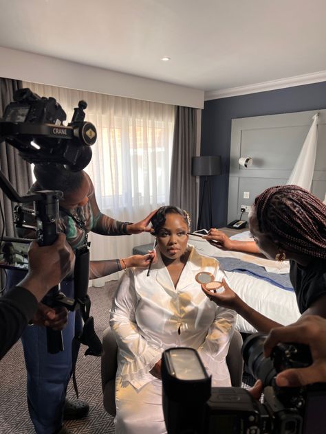 Bride getting her makeup and hair done with photography and videography Glam Getting Ready Aesthetic, Getting Ready Aesthetic Glam, Met Gala Getting Ready, Getting Ready Wedding Photos Black Bride, Bridal Makeup Services, Bridal Hair And Makeup, Bridal Hair, Hair Makeup, Skin