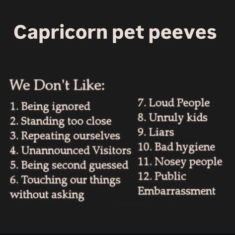 Things About Capricorn, Capricorn Clothes, Nosey People, About Capricorn, Loud People, Capricorn Facts, Zodiac Signs Capricorn, Pet Peeves, Natal Charts