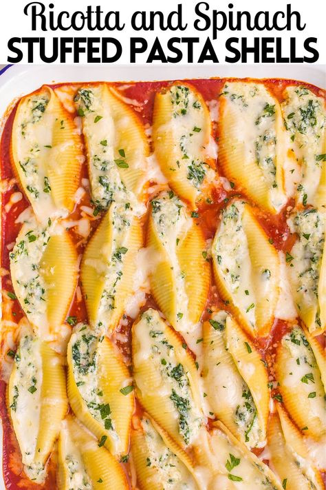 Great Recipes For Dinner, Spinach Stuffed Shells Recipe, Stuffed Shells With Spinach, Spinach Ricotta Filling, Jumbo Shells Recipe Ricotta, Stuffed Pasta Shells Recipe, Stuffed Shells No Egg, Ricotta Spinach Stuffed Shells, Jumbo Shells Stuffed