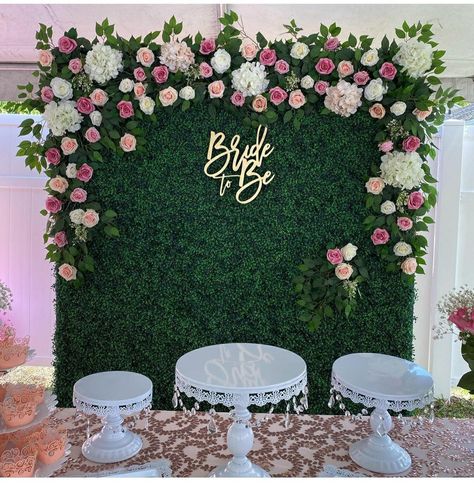 Engagement Stage Decoration, Grass Backdrops, Flower Backdrop Wedding, Blush Bridal Showers, Diy Floral Decor, Flower Garland Wedding, Wedding Background Decoration, Ganpati Decoration Design, Flower Wall Backdrop