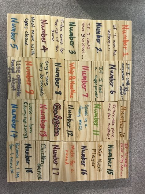 Educational Jenga. Make a list of questions for the numbered pieces. And voila! Jenga Questions, Make A List, List Of Questions, Lists To Make, I Win, Singing, Doodles, Education, Book Cover