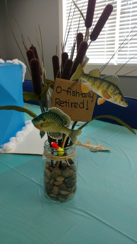 Fishing Party Decorations Fish Fry Party, Boys Graduation Party, Fishing Party Decorations, Fish Centerpiece, Fish Decorations, Fishing Theme Party, Fishing Themed Birthday Party, Baby Shower Fishing, Lake Party