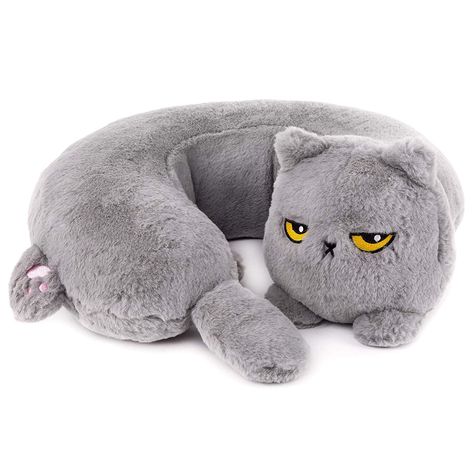 Smoko Heated Grumpy Cat Neck Pillow Heated Slippers, Grumpy Face, Cat In Heat, Sewing Cushions, Sleep Support, Neck Pillow Travel, Kawaii Plushies, Cat Pillow, Neck Pillow