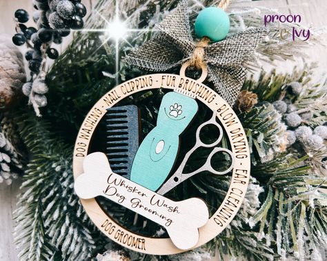 Dog Groomer Christmas Gift Ideas, Dog Whiskers, Dog Groomer Gifts, Dog Groomer, Dog Wash, Ear Cleaning, Dog Ornaments, Wooden Crafts, Dog Pet