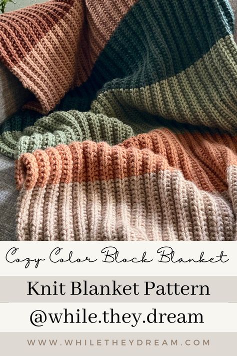 Color Block Knit Blanket, Free Knit Lapghan Patterns, Hand Knit Throw Blanket Pattern, Fall Knitted Blankets, Colorful Knitted Blankets, Knitted Blanket Color Ideas, Reversible Blanket Knitting Patterns, Knitting Patterns Free Blanket Squares Simple, Baby Boy Knitted Blanket