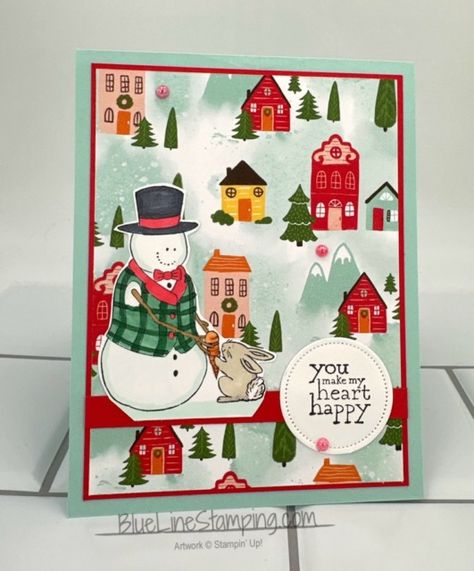 Snowy Hugs - Blue Line Stamping Happy Artwork, Simple Holiday Cards, Create Christmas Cards, Snowman Cards, Wink Of Stella, Creative Corner, Christmas Holiday Cards, Simple Holidays, Winter Cards