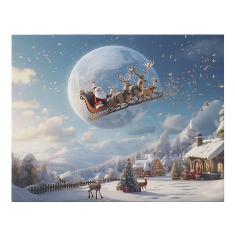 Santa's Silent Flight: A Night of Magic and Dreams Faux Canvas Print Santa Claus Reindeer, Christmas Wallpapers, Christmas Sleigh, Samsung Tv, Halloween And Christmas, I Love Christmas, Santa Clause, Santa And Reindeer, Craft Set