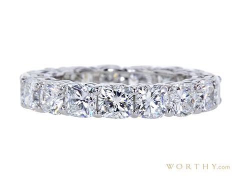 Cushion Cut Eternity Band Ring Sold at Auction for $4,018 Cushion Cut Eternity Band, Cushion Cut Rings, Cushion Cut Wedding Band, Eternity Band Engagement Ring, Cut Rings, Infinity Band, Engagement Rings Cushion, Cushion Cut Ring, Eternity Band Ring