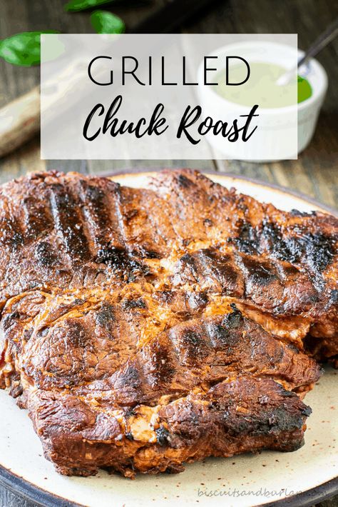 Not your Mama’s Pot Roast! This Grilled Chuck Roast has a flavor-filled marinade and is then grilled to smoky perfection. Beef chuck roast is a cut of meat that most of us in the south grew up with. And we love it. Pot roast with carrots and potatoes was a staple on our tables many Sundays after church. It made pan drippings that were the base for a perfect brown gravy. Chuck Roast Grilled, Grilled Chuck Roast, Gullah Recipes, Pot Roast With Carrots, Chuck Roast Recipes, Grilled Recipes, Grilled Roast, Beef Chuck Roast, Brown Gravy