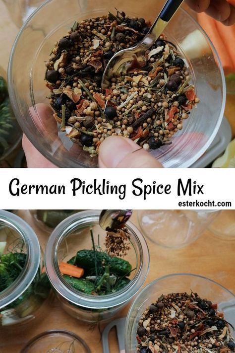 German Dill Pickles, Diy Pickling Spice Easy, Pickling Spice Recipe Homemade, Diy Pickling Spice, German Pickles Recipe, German Spices, German Pickles, Pickling Spice Recipe, Pickled Sausage