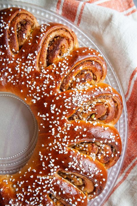 Swedish Tea Ring | Swedish Tea Ring Recipe | Eat the Love Swedish Tea Ring Recipe, Tea Ring Recipe, Swedish Tea Ring, Bread Ring, Tea Ring, Pearl Sugar, Silicone Baking Mat, Coffee Cakes, Cloth Napkin