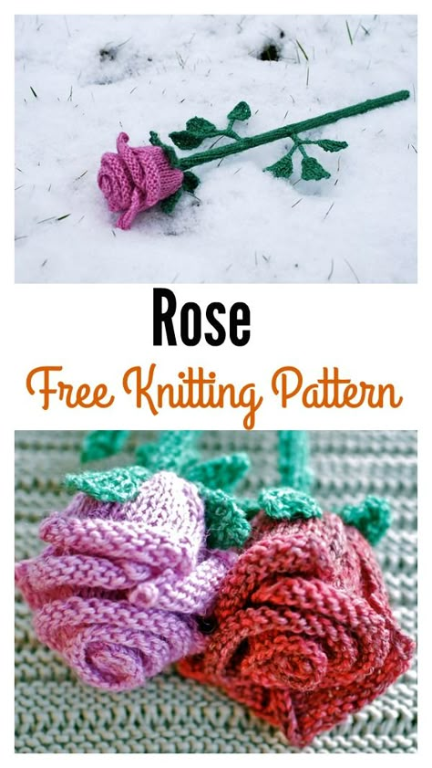 Knitted Flowers Free, Flowers Knitting, Flower Knitting, Knitted Flower Pattern, Christmas Knitting Patterns Free, Knitting Patterns Toys, Christmas Knitting Patterns, Knitted Flowers, Crochet Rose